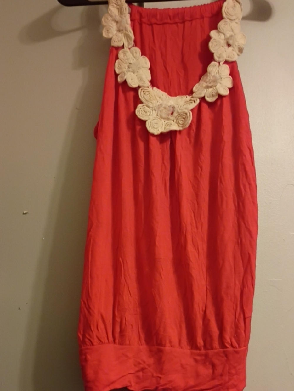 Rue21 Coral Halter Dress with Cream Floral Trim